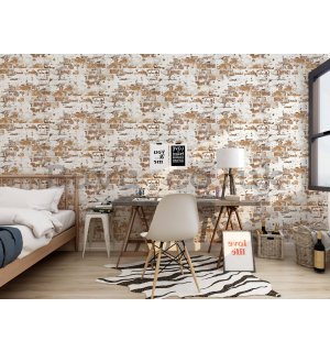 Vinyl wallpaper brown brick wall with white painting