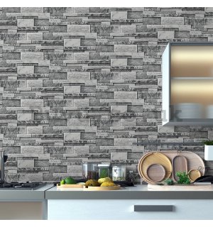Vinyl wallpaper gray stone wall  (3)