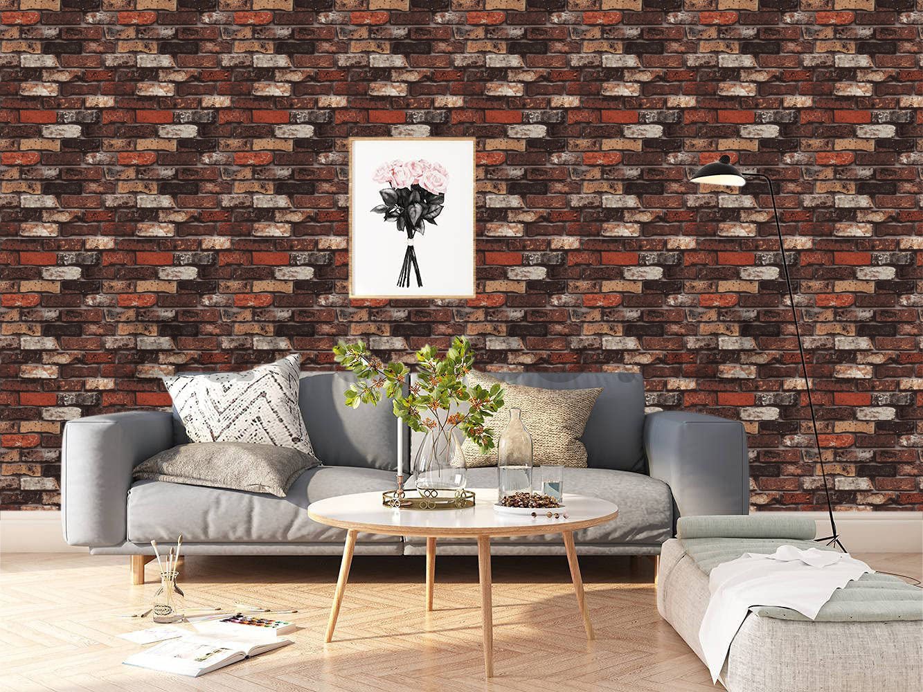 Vinyl wallpaper brick wall reddish brown