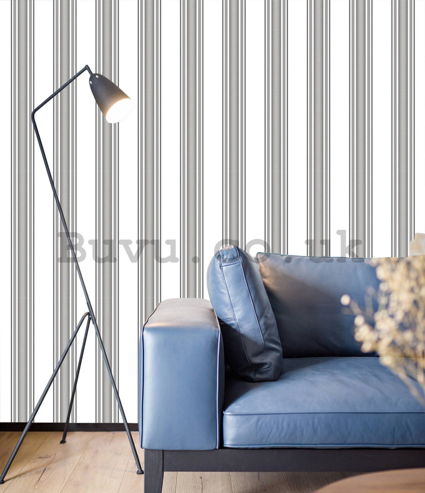Vinyl wallpaper vertical stripes shades of dark gray on a white background