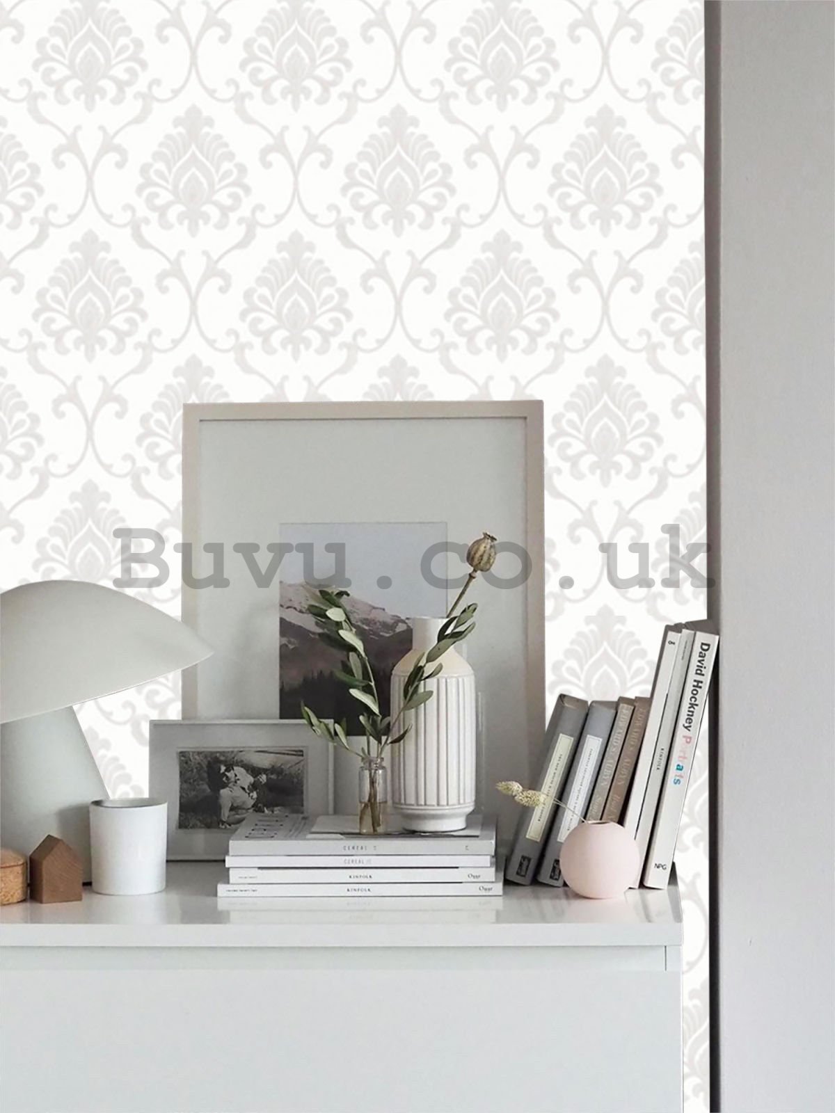 Vinyl wallpaper castle ornaments gray on a white background