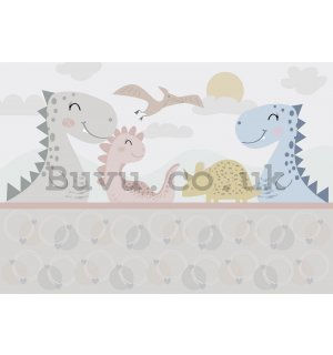 Wall mural vlies: Children's wallpaper cheerful dinosaurs - 254x184 cm