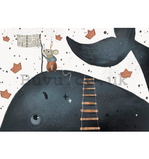 Wall mural vlies: Children's wallpaper whale and mouse - 254x184 cm