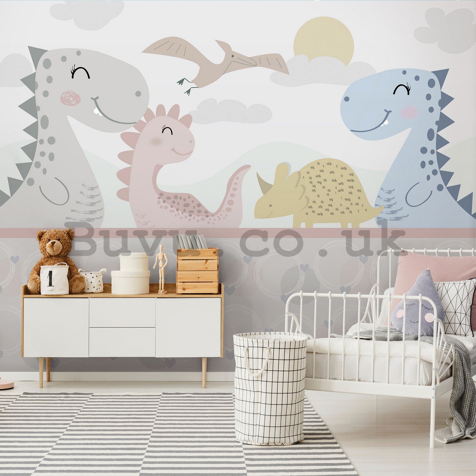 Wall mural vlies: Children's wallpaper cheerful dinosaurs - 368x254 cm