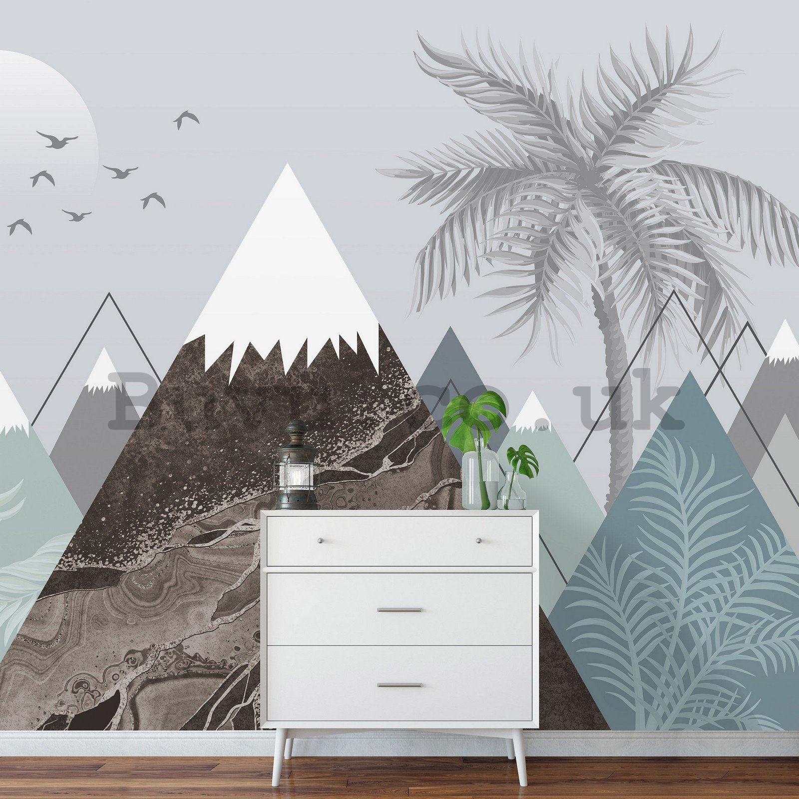 Wall mural vlies: Scandinavian pattern (mountains and palm trees) - 254x184 cm