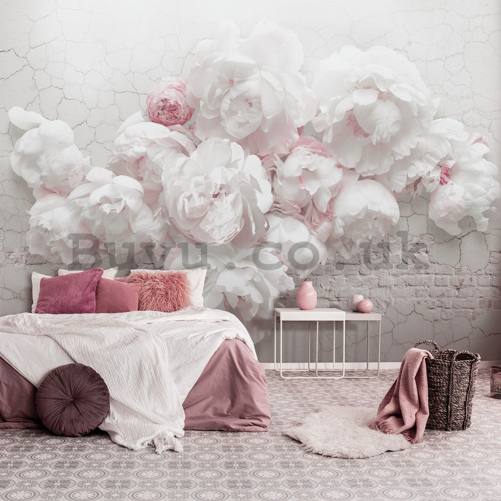 Wall mural vlies: White roses on the wall - 254x184 cm