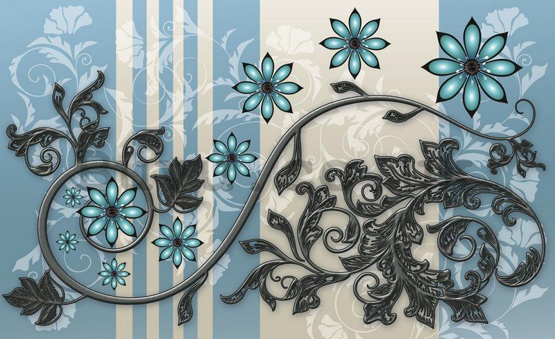 Wall Mural: Floral ornaments (blue) - 254x368 cm