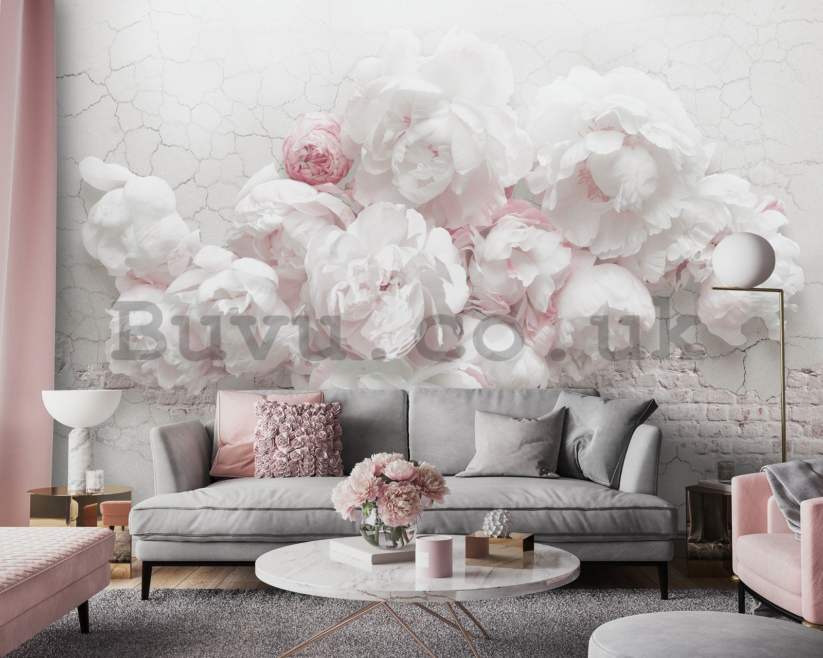 Wall mural vlies: White roses on the wall - 254x184 cm
