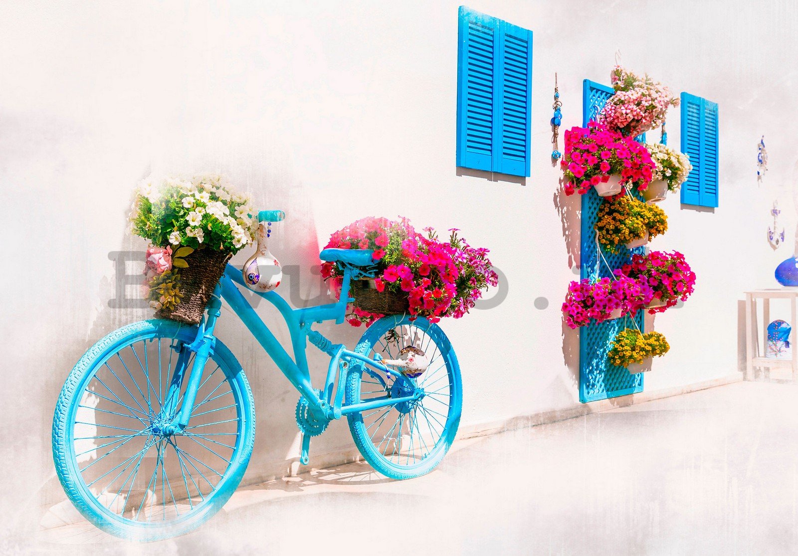 Wall mural vlies: Greek Bicycle and Flowers - 254x184 cm