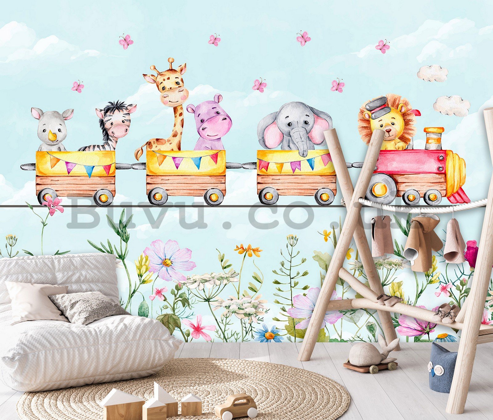 Wall mural vlies: Children's wallpaper train - 254x184 cm