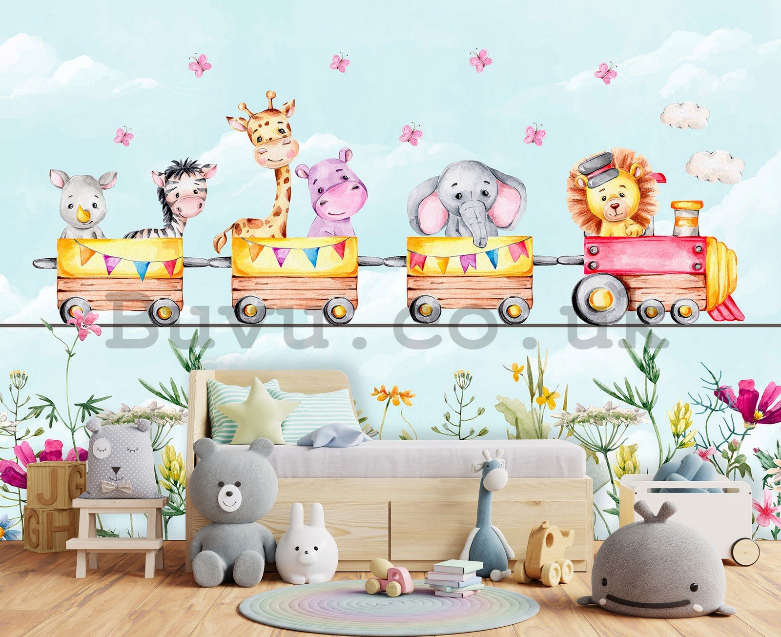 Wall mural vlies: Children's wallpaper train - 254x184 cm