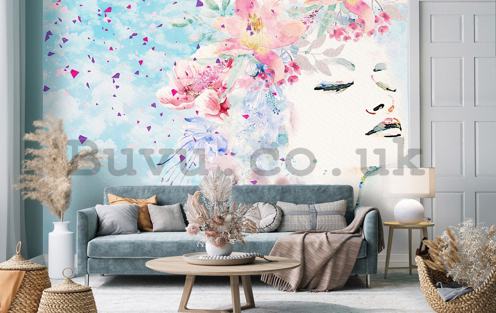 Wall mural vlies: Woman with flowers - 254x184 cm