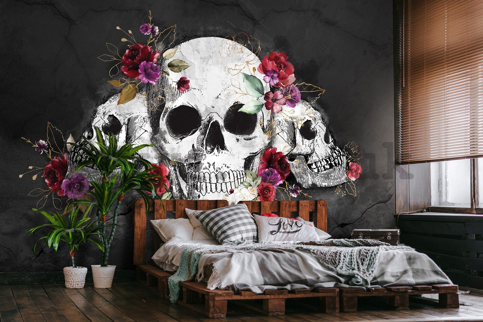Wall mural vlies: Skulls and flowers - 368x254 cm