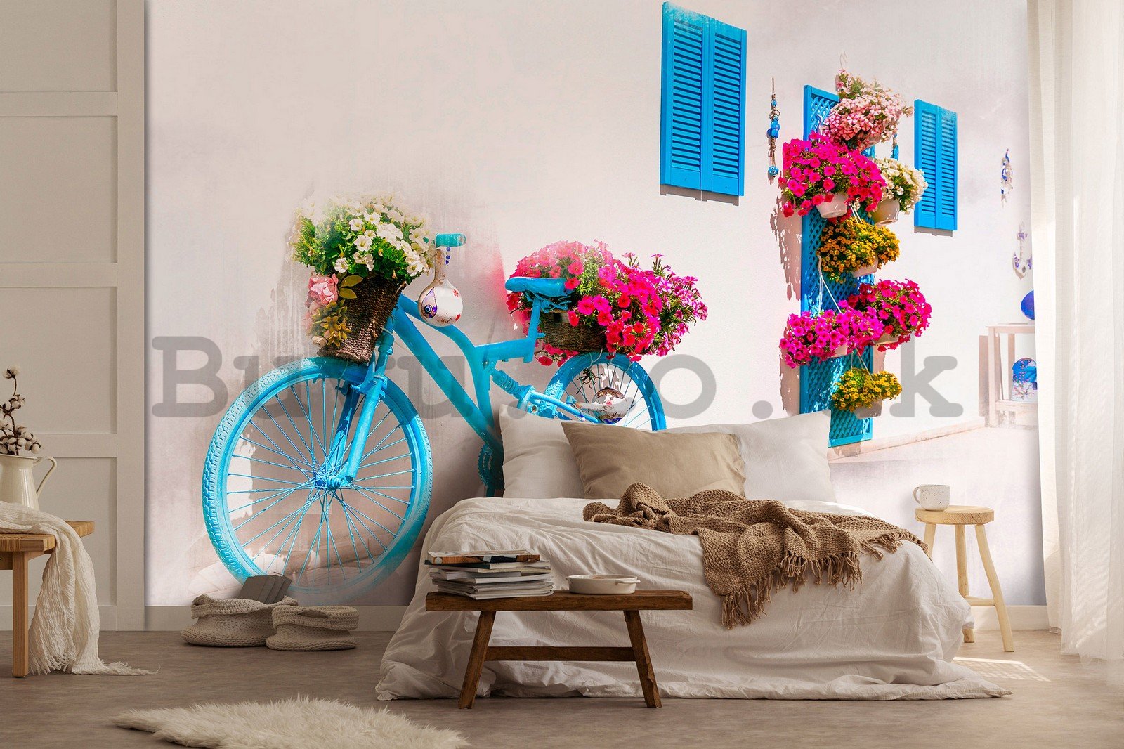 Wall mural vlies: Greek Bicycle and Flowers - 368x254 cm