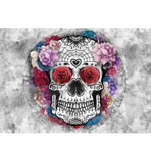 Wall mural vlies: Skull and Flowers - 152,5x104 cm