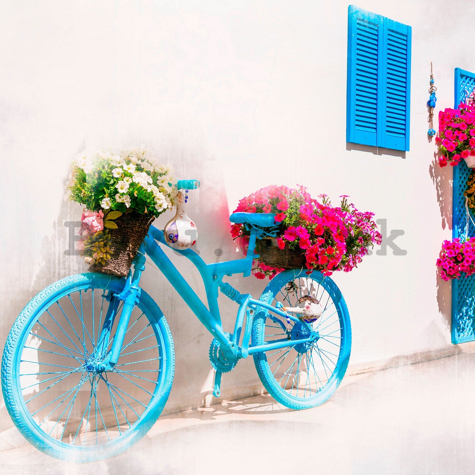 Wall mural vlies: Greek Bicycle and Flowers - 152,5x104 cm