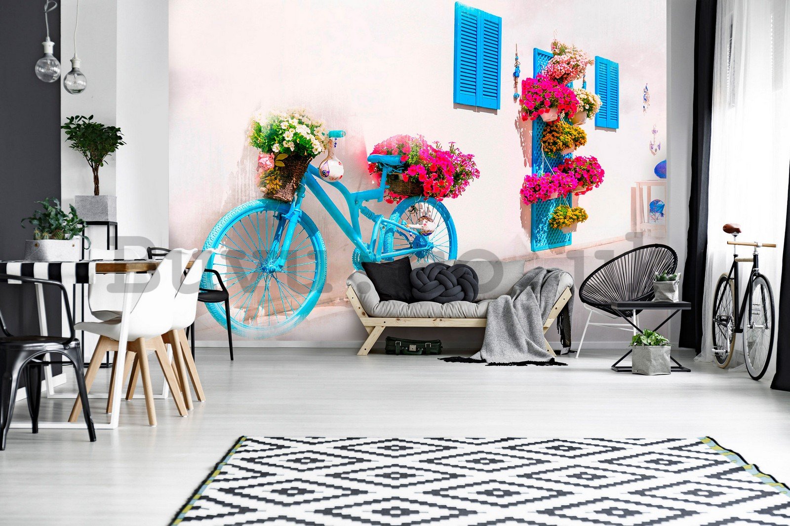 Wall mural vlies: Greek Bicycle and Flowers - 416x254 cm