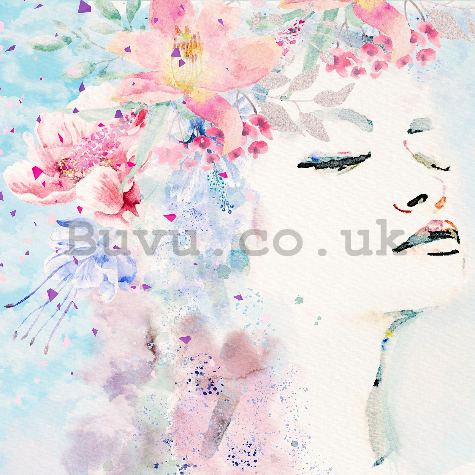 Wall mural vlies: Woman with flowers - 416x254 cm