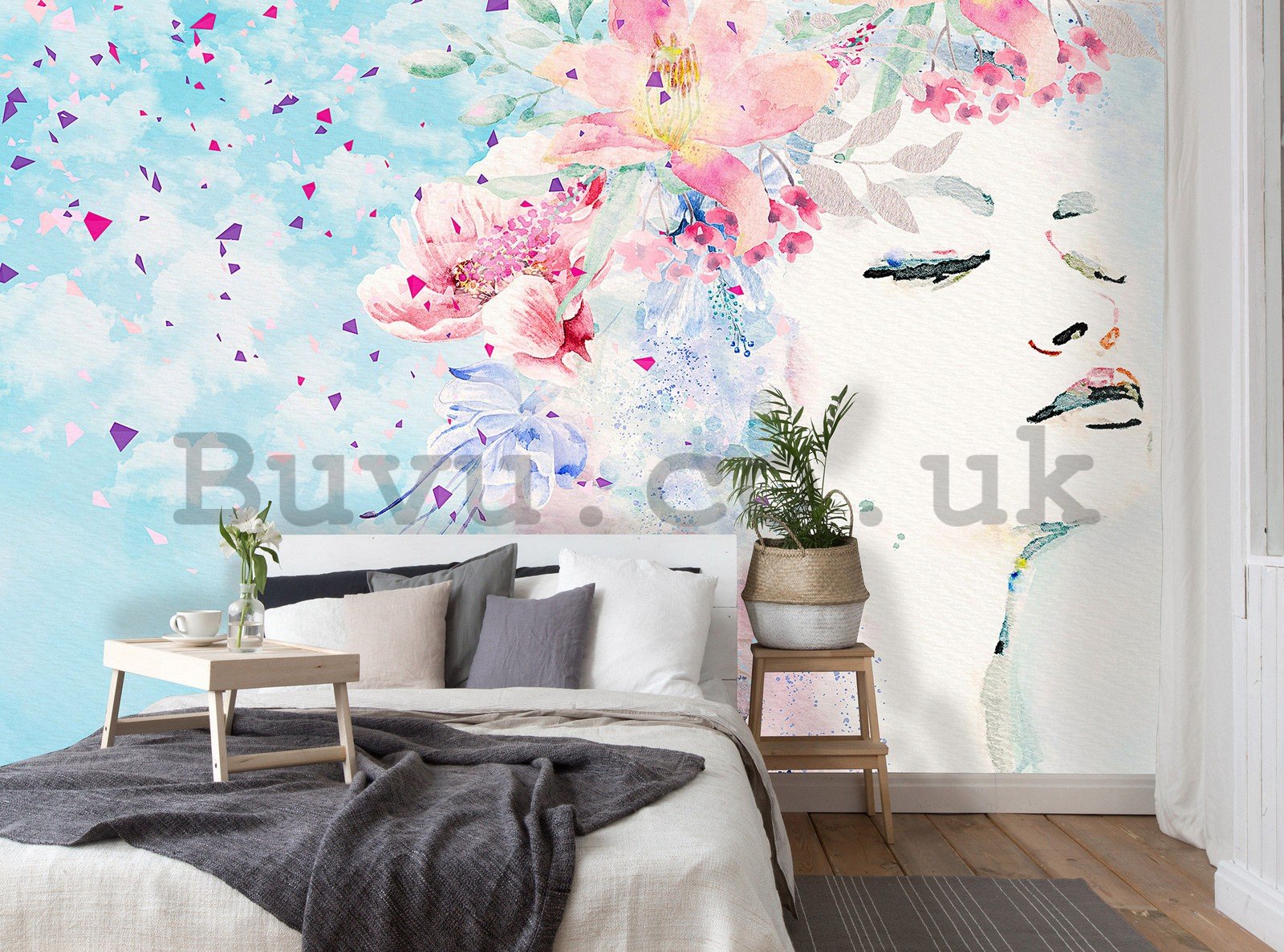 Wall mural vlies: Woman with flowers - 416x254 cm