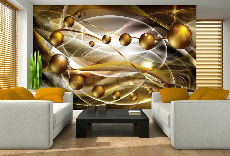 Wall mural vlies: Glossy abstract (golden) - 254x184 cm