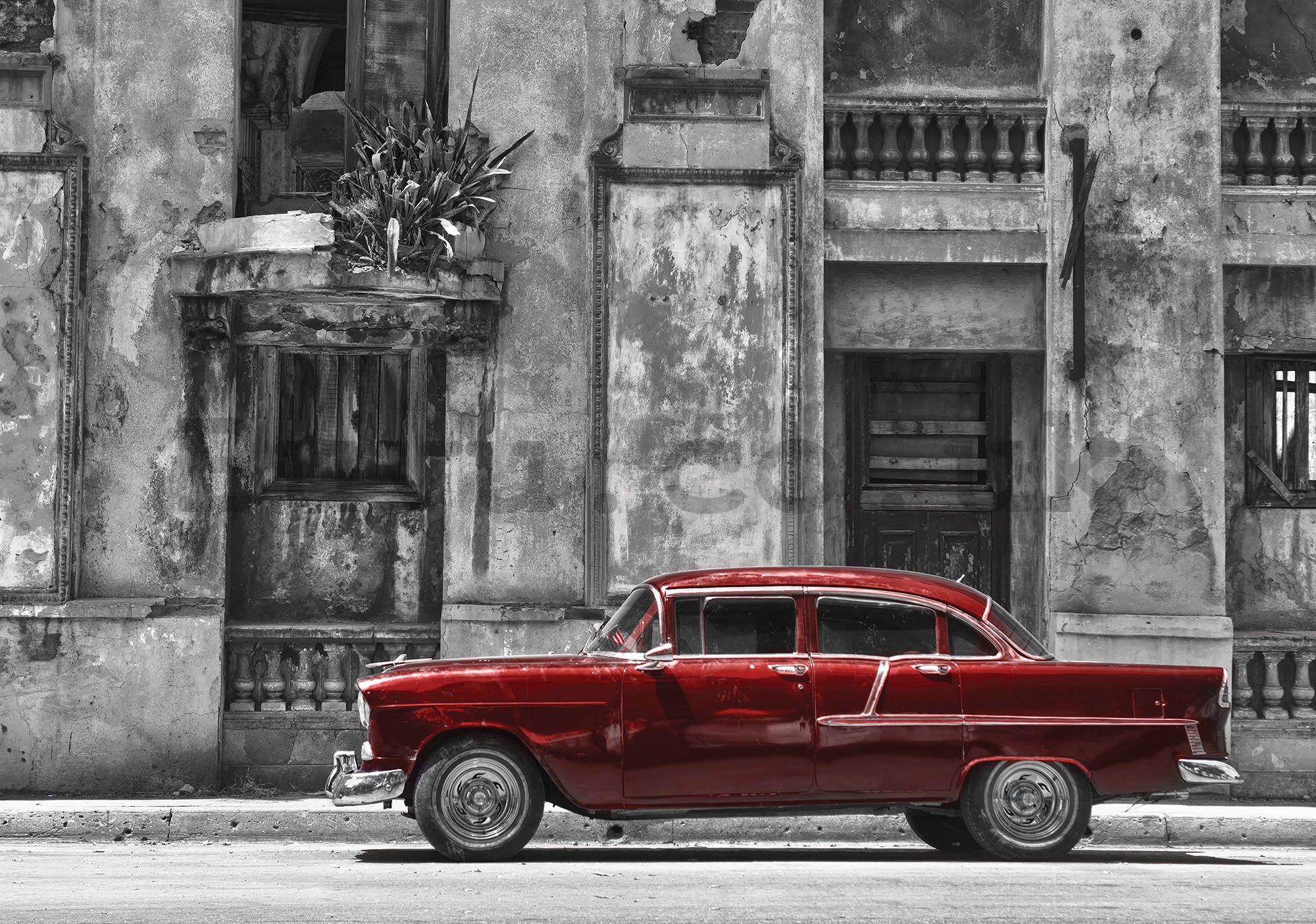 Wall mural vlies: Cuban street red car - 208x146 cm