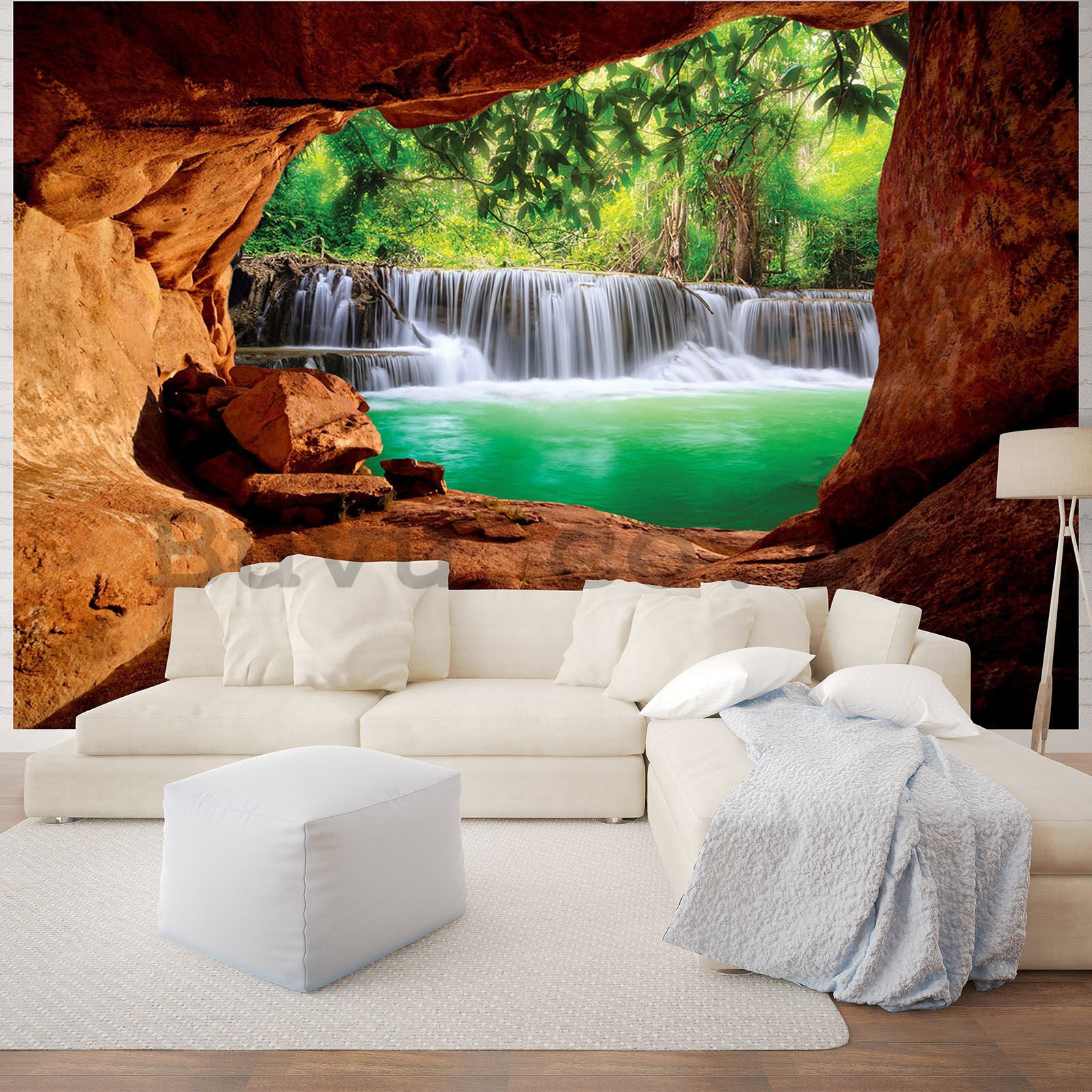 Wall mural vlies: Waterfall behind the cave - 254x184 cm