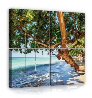 Painting on canvas: Swing on the beach - set 4pcs 25x25cm