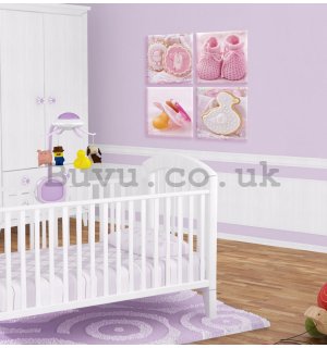 Painting on canvas: Pink baby motifs - set 4pcs 25x25cm