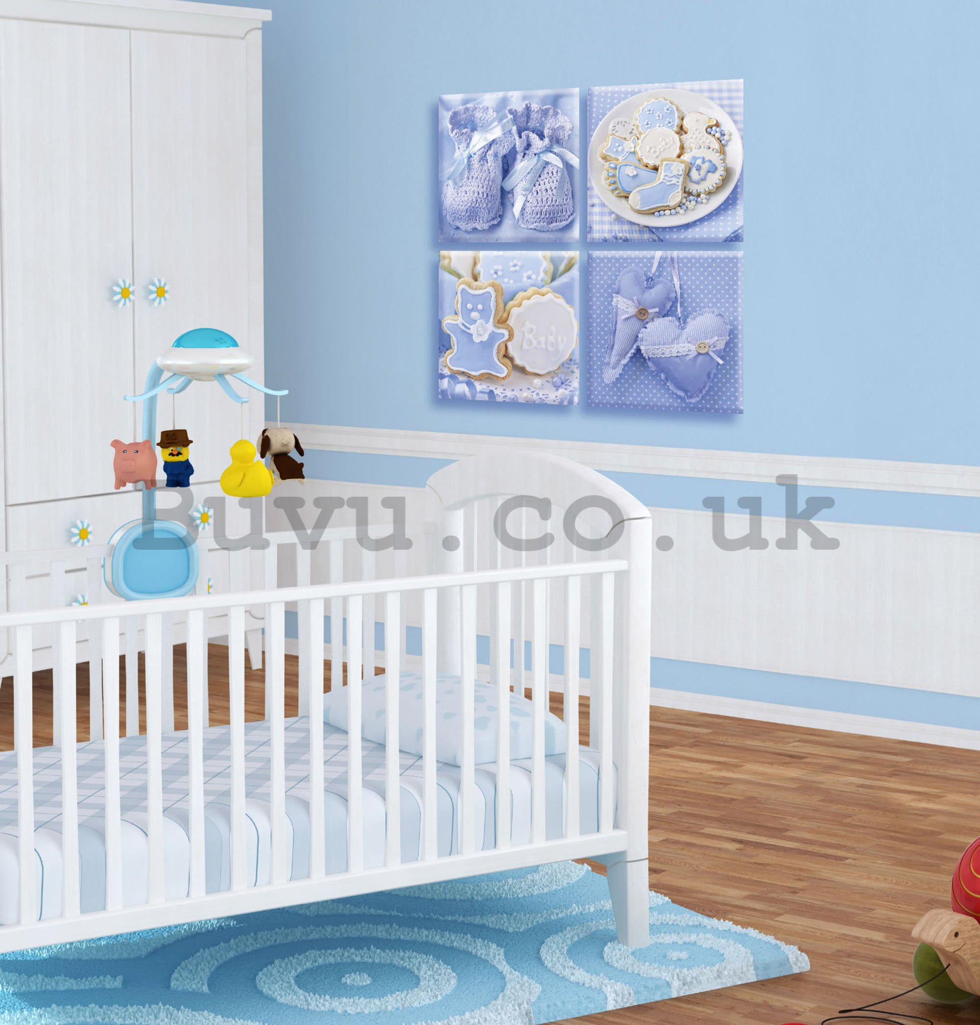 Painting on canvas: Blue baby motifs - set 4pcs 25x25cm