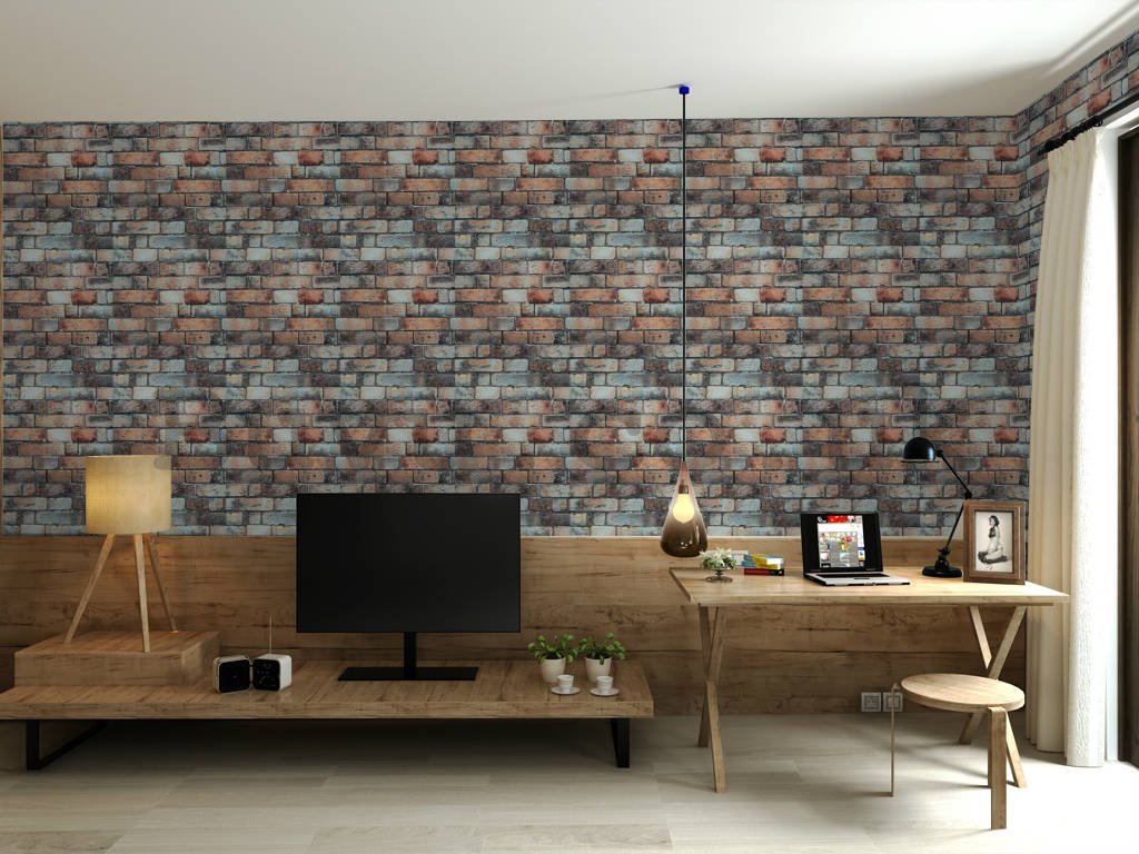 Vinyl wallpaper brick wall solid red-black