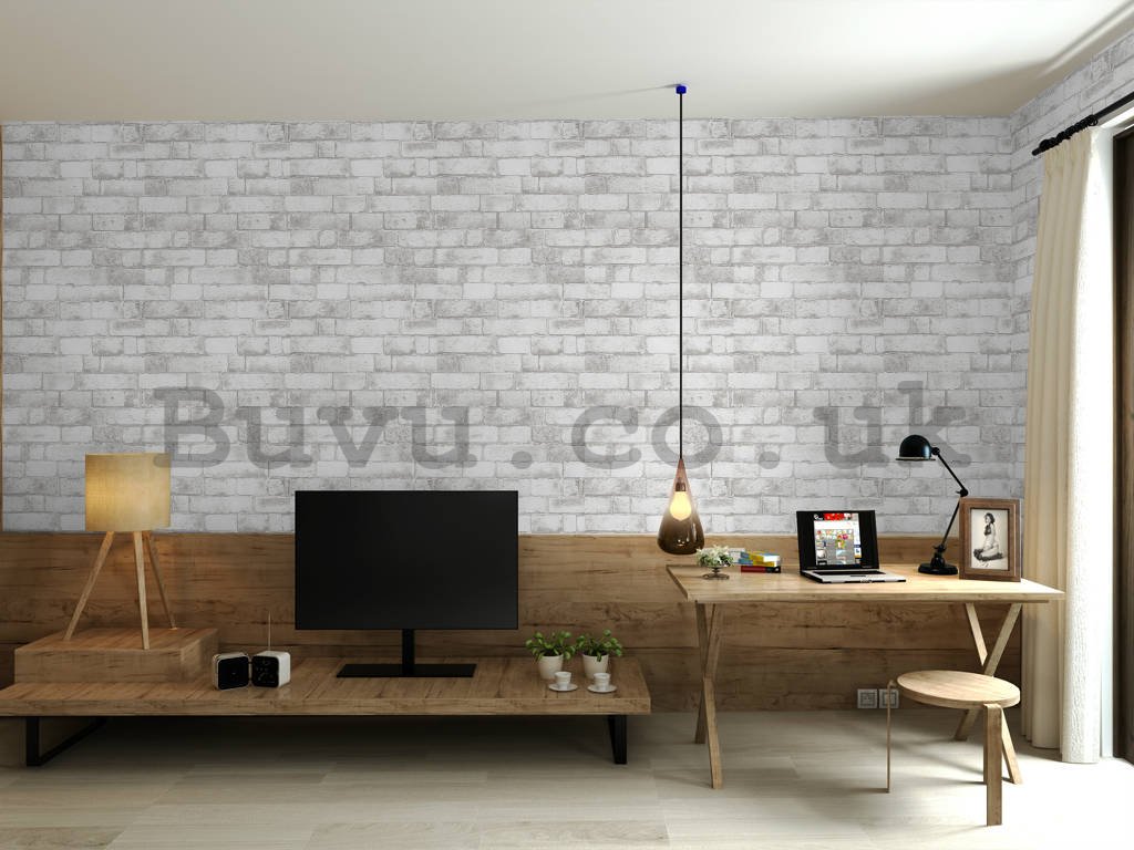 Vinyl wallpaper brick wall white-gray