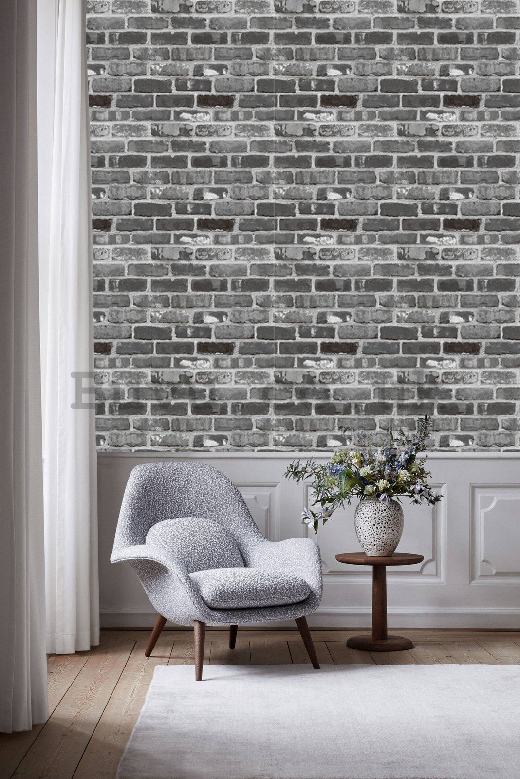 Vinyl wallpaper gray-bricked brick wall (2)