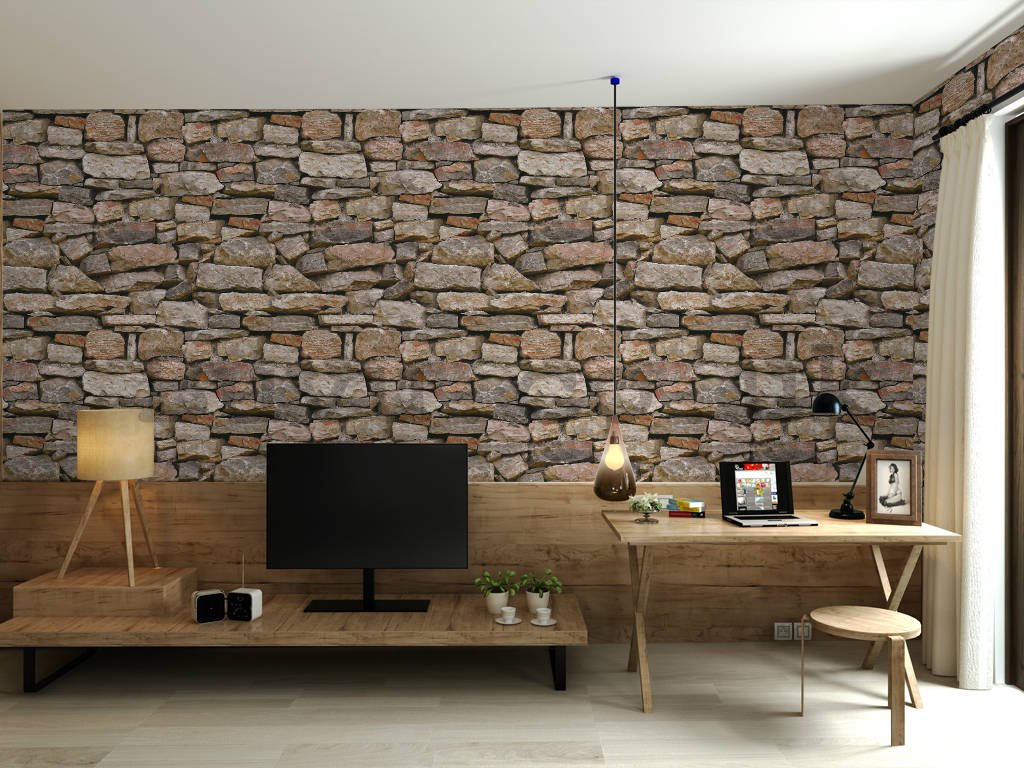 Vinyl wallpaper stone lining brown