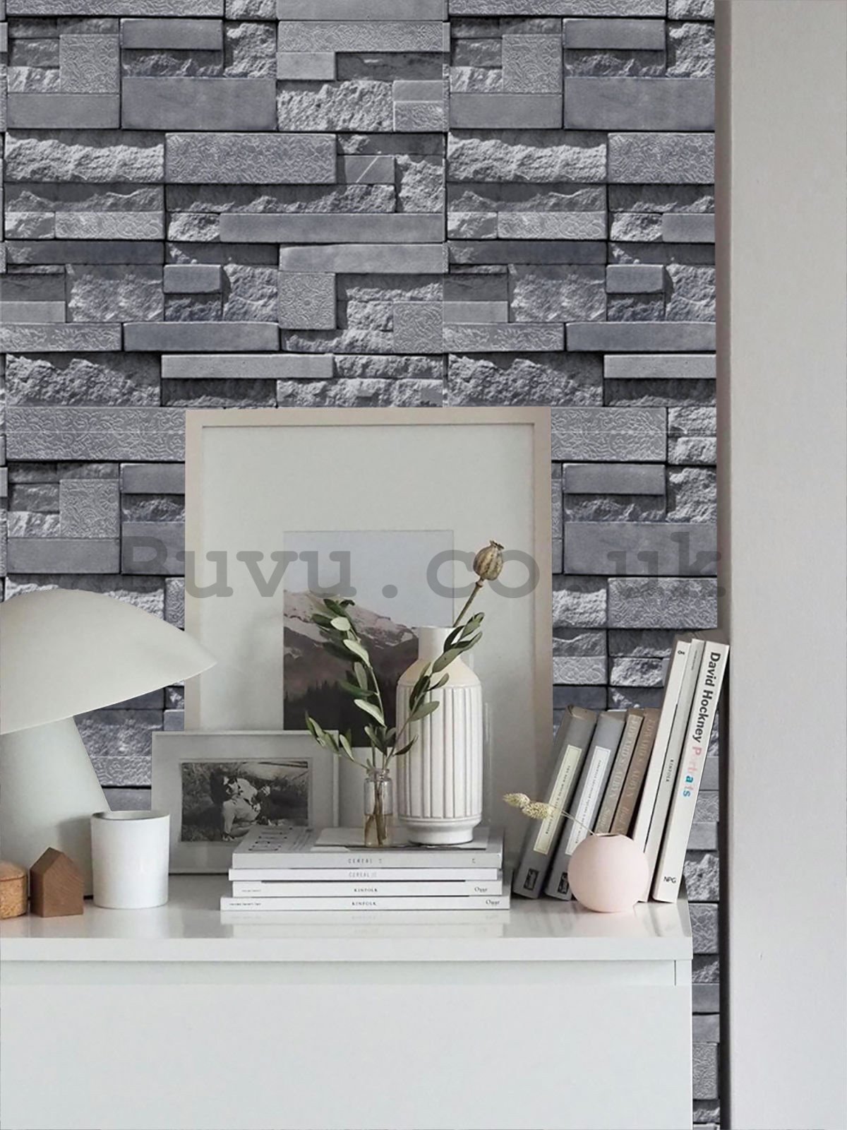 Vinyl wallpaper stone wall dark gray