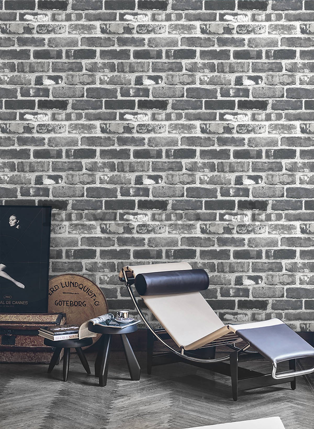 Vinyl wallpaper brick wall gray-black (3)