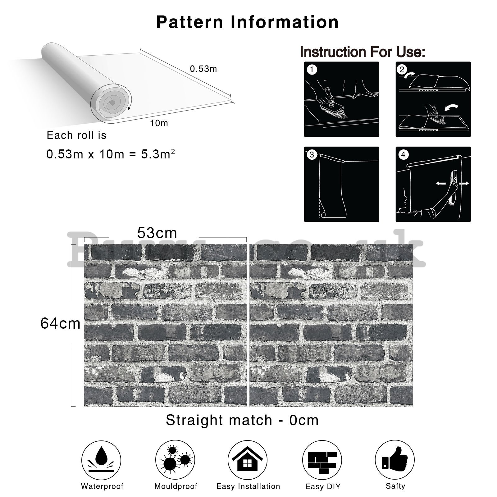 Vinyl wallpaper brick wall gray-black (3)