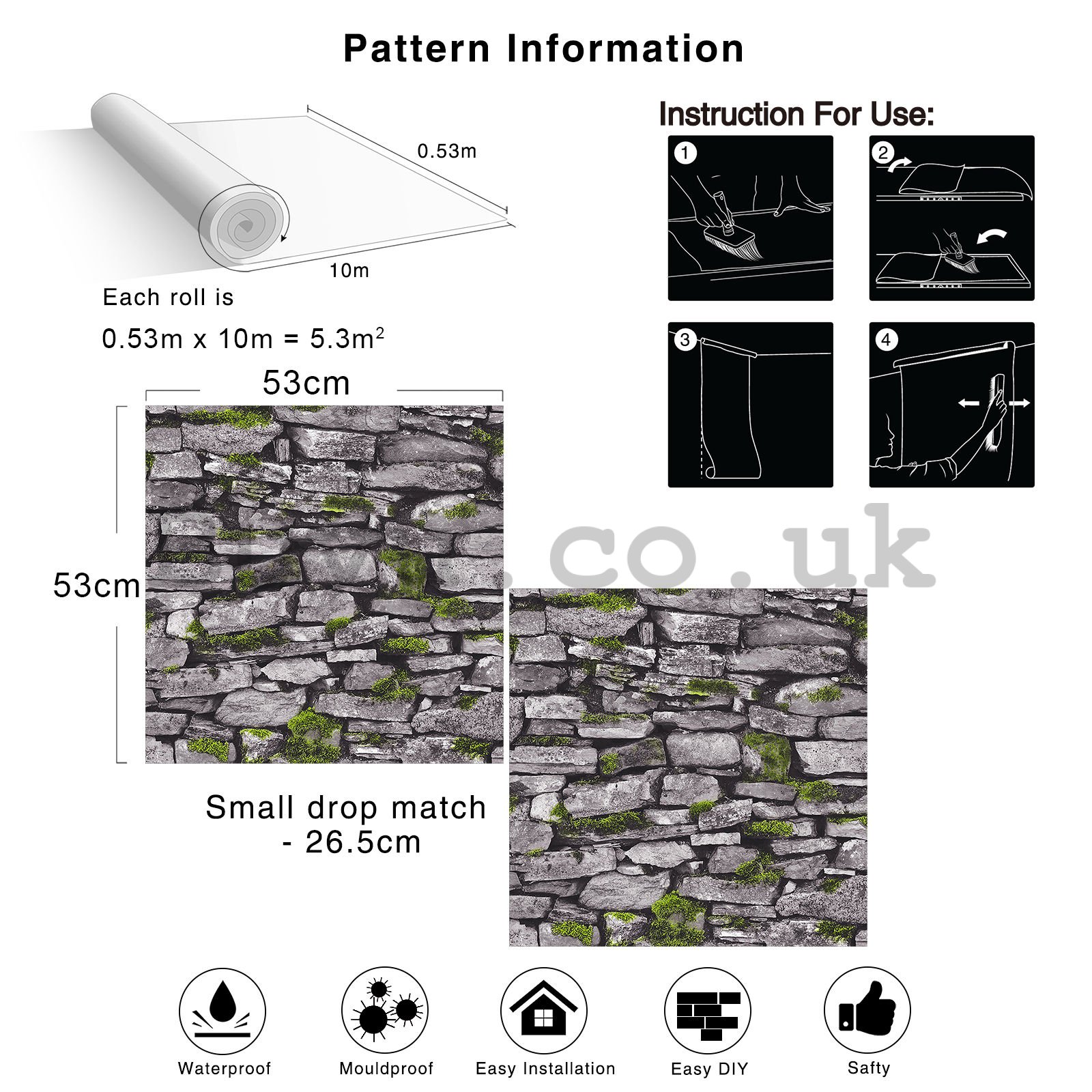 Vinyl wallpaper gray stone wall