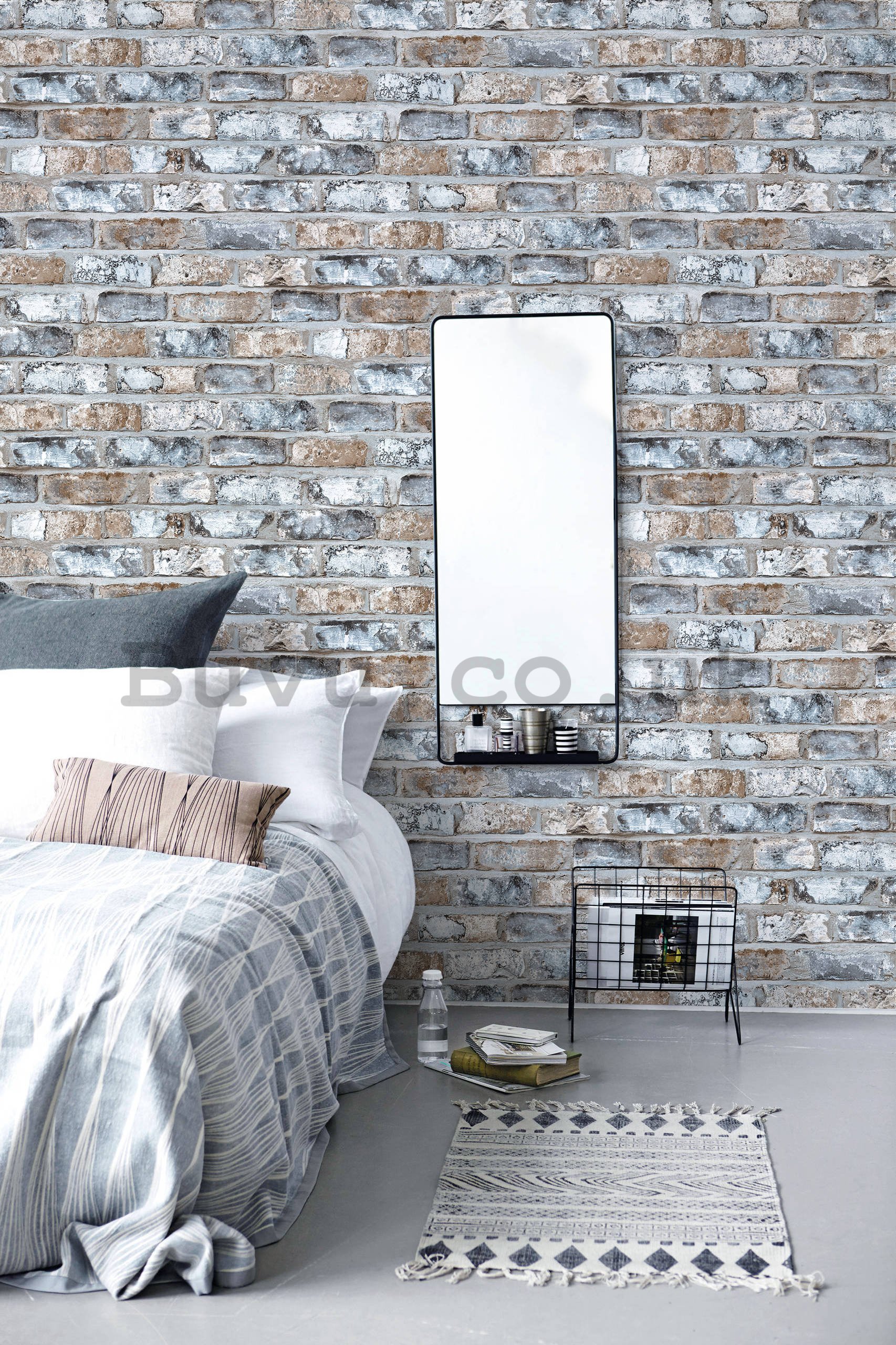 Vinyl wallpaper gray-brown brick wall