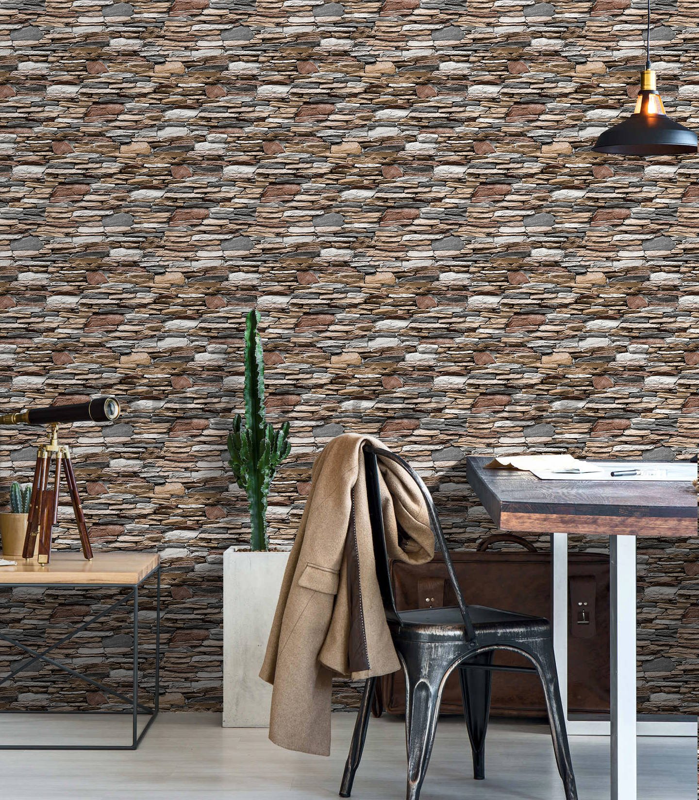 Vinyl wallpaper brown stone wall
