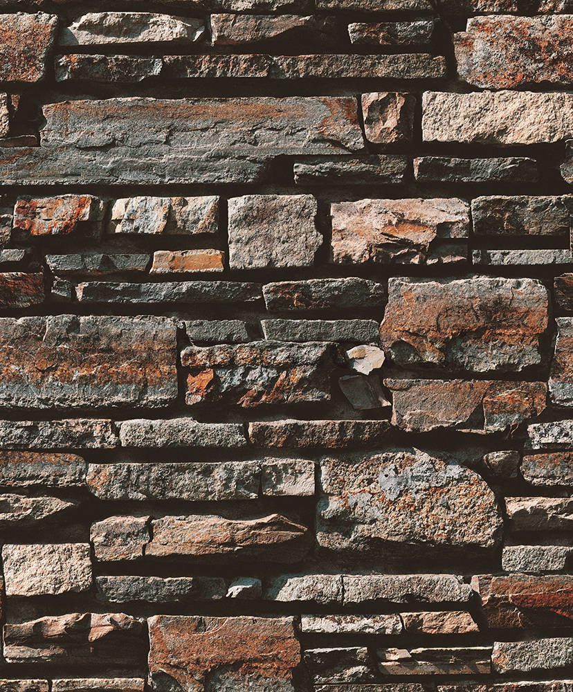 Vinyl wallpaper dark brown stone wall