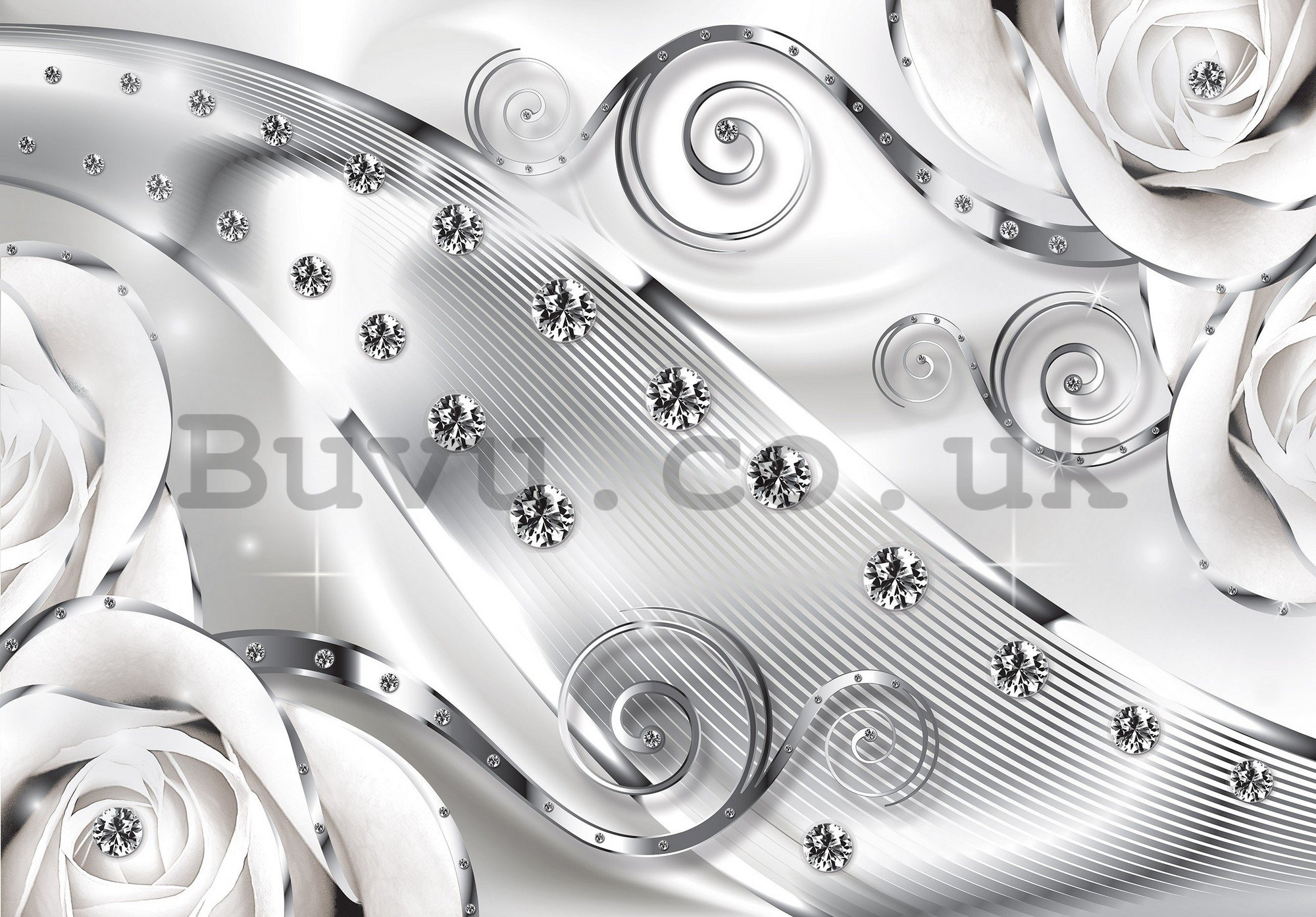 Wall Mural: Luxurious abstraction (silver) - 368x254 cm