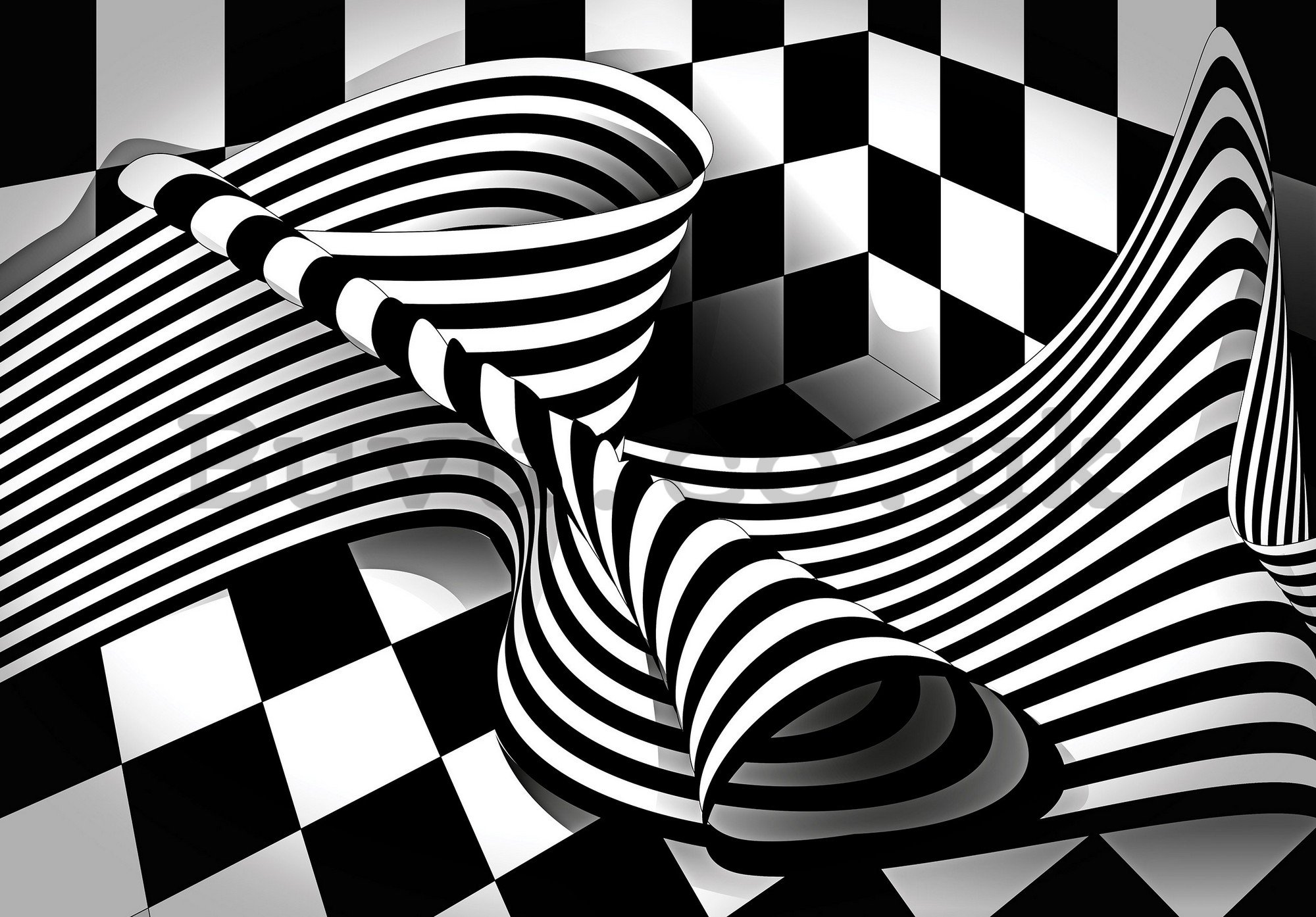 Wall mural vlies: Black and white illusion - 254x184 cm