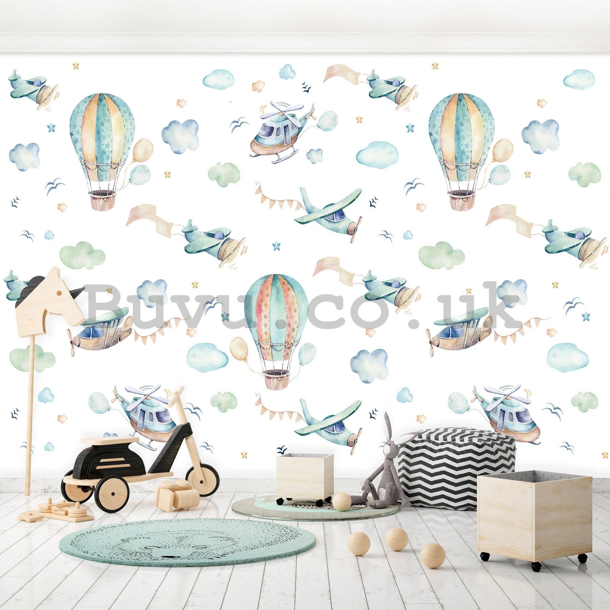 Wall mural: Airplanes, helicopters and balloons - 254x184 cm