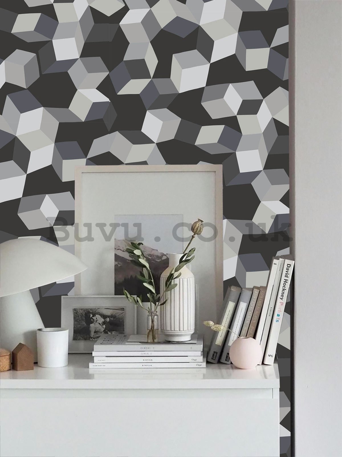 Vinyl wallpaper 3D gray geometric patterns