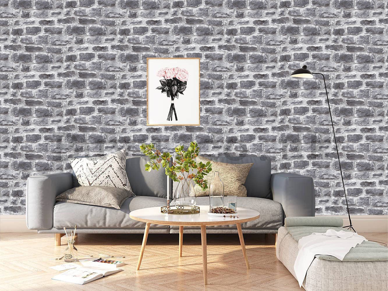 Vinyl wallpaper brick wall - shades of gray