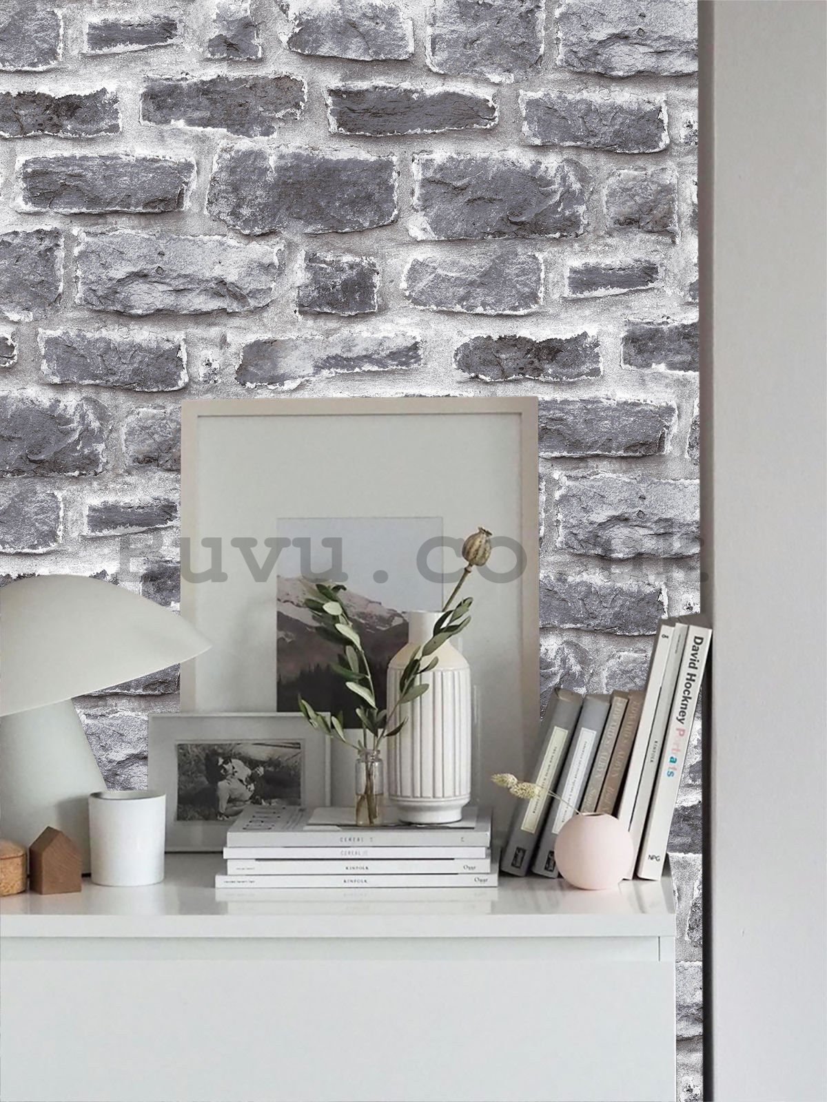 Vinyl wallpaper brick wall - shades of gray