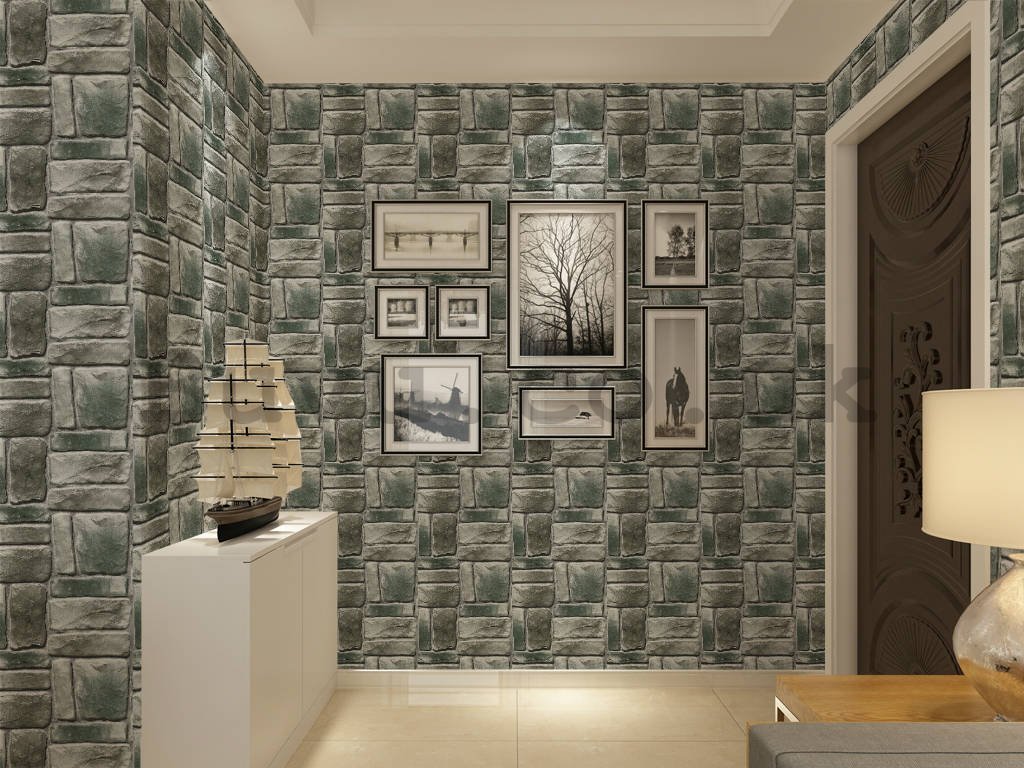 Vinyl wallpaper stone wall - big gray cubes