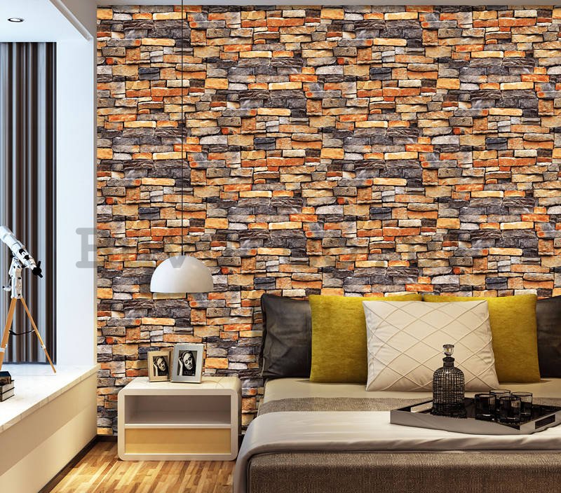 Vinyl wallpaper stone wall brown shades (1)