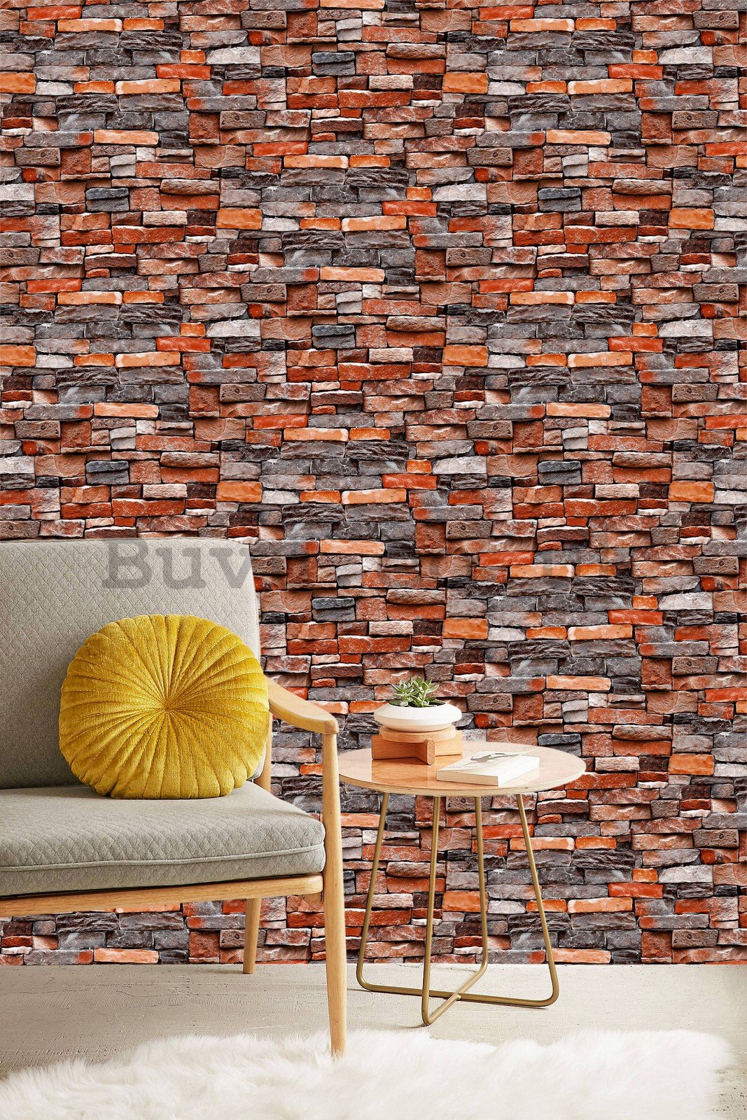 Vinyl wallpaper stone wall brown shades (1)