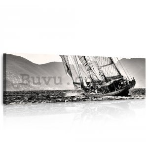 Painting on canvas: Yachting (black and white sailboat) - 145x45 cm